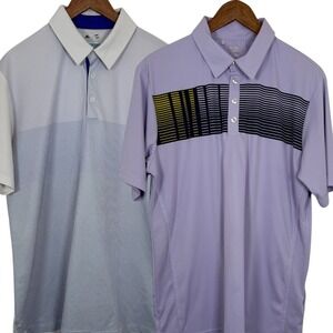 Lot of 2 Adidas Golf Mens ClimaCool Polo Shirt Size Medium White Blue Excellent